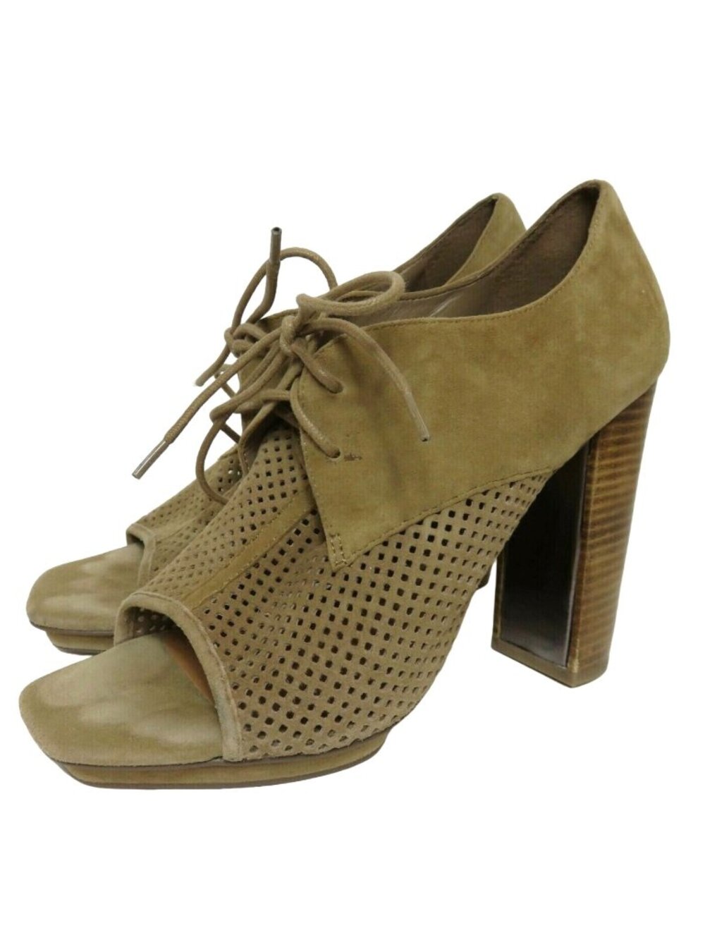 Dolce Vita Feren 9.5 Perforated Block Heel Open Toe Lace Up Ankle Booties Pumps